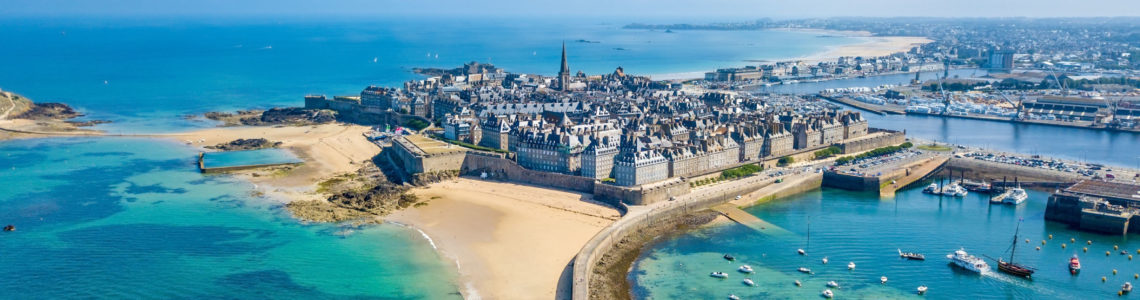 Aerial view of the beautiful city of Privateers - Saint Malo in Brittany, France