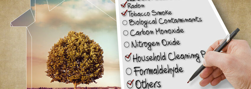 Hand write a check list of the most common dangerous domestic pollutants we can find in our homes - concept image