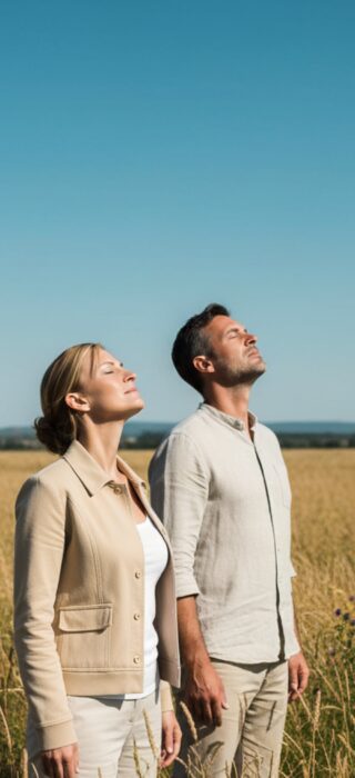 Personnes respirant l'air extérieur