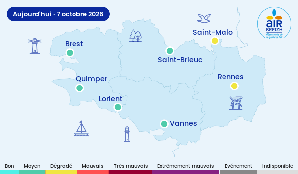 Qualité de l’air en Bretagne, Aujourd'hui 7 octobre 2026